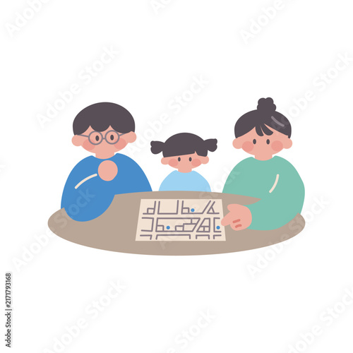家族で避難経路を確認するイラスト人物防災