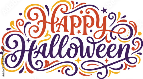 Happy halloween lettering design with swirls on transparent background
