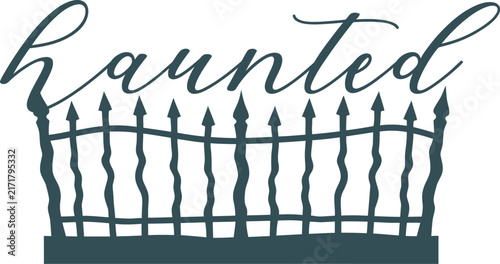 Haunted typography with metal fence illustration on transparent background
