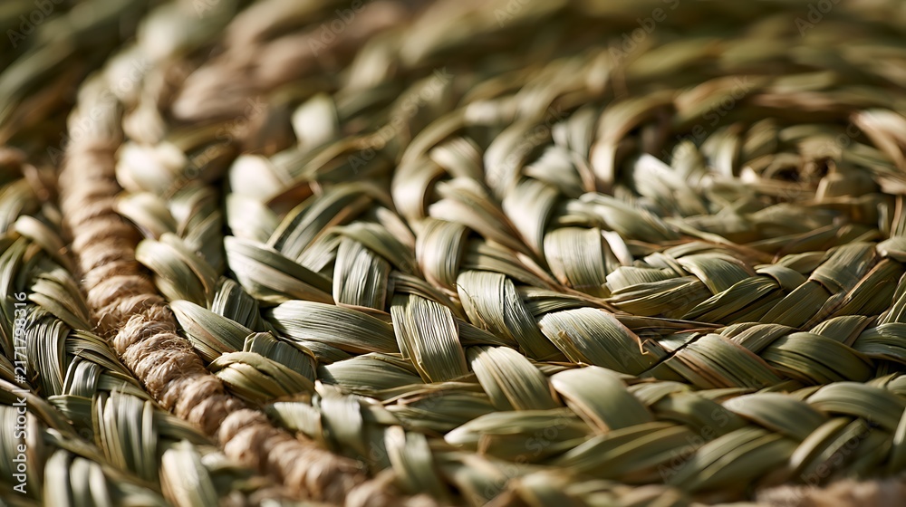 Obraz premium Macro view of handwoven natural straw texture background.