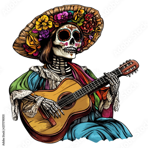 playing guitar, day of the dead, festival, vector, transparent background, guitar, playing, instrument, fun