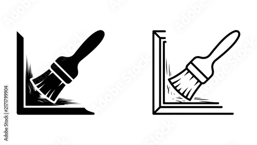 Corner Painting Icon: A minimalist graphic icon representing painting a corner, shown in both solid black and outline styles, perfect for illustrating DIY or renovation projects.