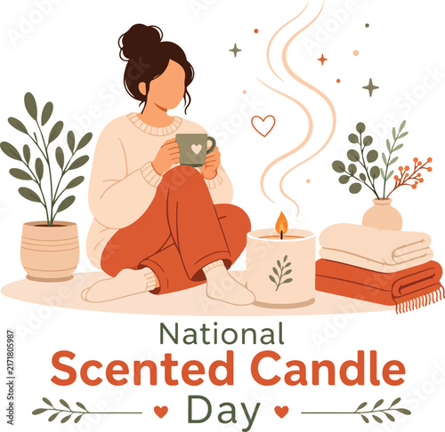 National Scented Candle Day Flat Illustration With Person Relaxing At Home For Self Care