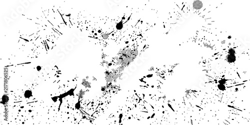 Photography Abstract ink splatter background with chaotic movement, varied spots, splashes,