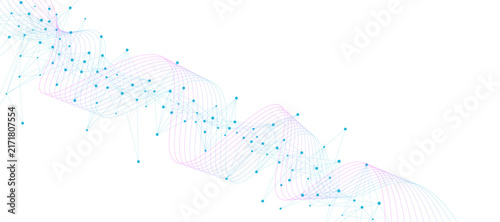 Abstract science template design with futuristic low poly plexus network and gradient wave flow on white background for technology web banner and presentation. Vector illustration