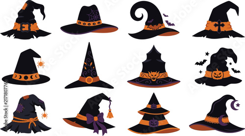 Foto A spooky collection of halloween witch hats perfect for costumes decorations and
