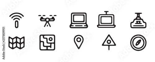 Navigation and location tracking interface icons for mobile applications and digital mapping tools.