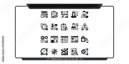 Healthcare Administration, Medical Planning, and Doctor Consultation Vector Icon Set