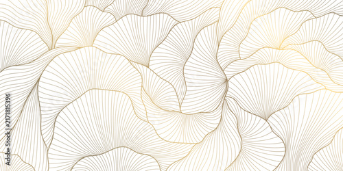 Vector golden art deco fancy leaves pattern, leaf floral luxury background, nouveau jungle elegant nature wallpaper. Garden botanical decor graphic