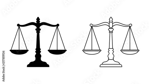 Canvas Print Scales of Justice: A classic symbol of justice and balance, represented by two weighing scales in silhouette and outline, one black and one white, emphasizing equilibrium and fairness