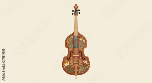 Ornate folk viola da gamba with floral ornamentation