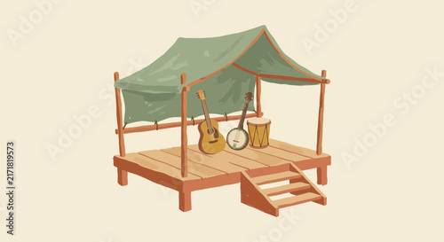 Outdoor Stage with Instruments and Drum