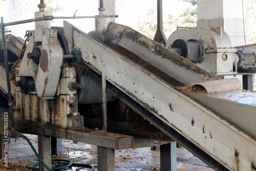 Industrial equipment in tequila distillery in Tequila Jalisco Mexico with agave processing machinery
