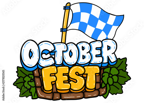Octoberfest Bavarian Checkered Flag and Hops