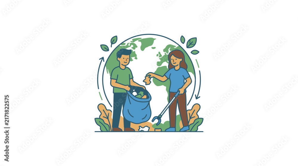 Fototapeta premium People cleaning the planet earth for ecology awareness