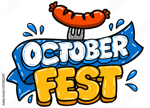 Octoberfest with Blue ribbon and Sausage on Fork