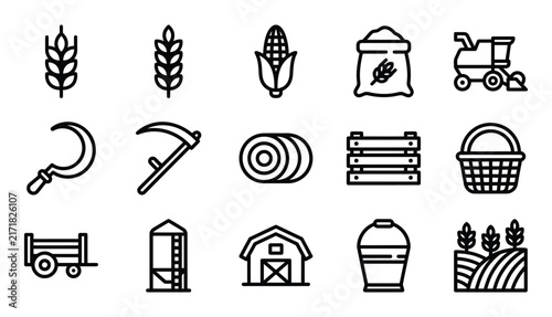 Set of agriculture and farming outline icons created by a professional vector illustrator for modern graphic design projects
