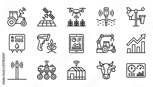 Set of smart farming technology icons created by a professional vector illustrator for modern digital agriculture business concepts