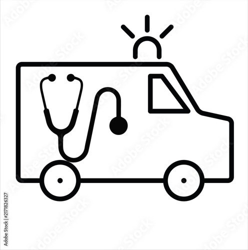 Ambulance with Stethoscope Emergency Medical Icon
