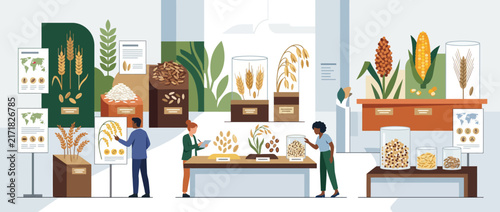 Scientists Researching Plant Samples In Modern Laboratory.