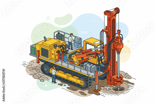 Industrial Petroleum Drilling Rig Operation Vector