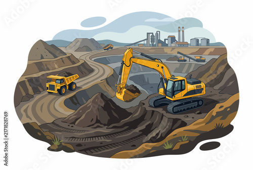 Open Pit Petroleum Mining Operation with Heavy Machinery