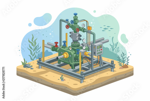 Isometric Subsea Oil Wellhead Christmas Tree Illustration