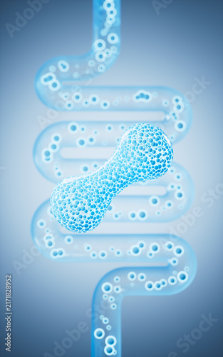 Microscopic probiotics bacteria for digestive health and treatment. 3d rendering.