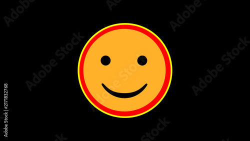 Orange Smiley Face With Red and Yellow Outline On Black Background emoji happy
