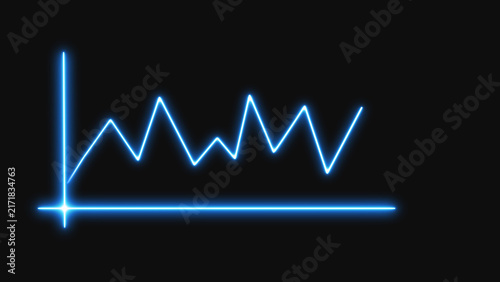Foto Bright blue neon line graph fluctuating on a dark background chart