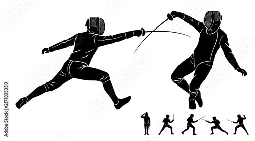 Photography Dynamic fencers sword fight black silhouette vector illustration for sports cham