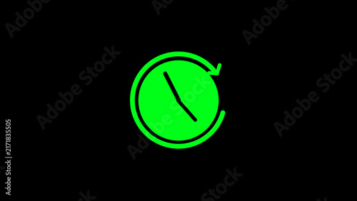 Bright green clock icon with history arrow on black background time symbol