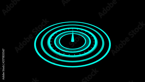 Futuristic Cyan Circular Timer Interface on Black clock technology