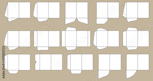 Papers pocket folder templates. Document folders cutting template, paper folder set