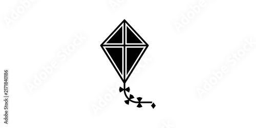 Fotografie Black kite flat icon with tail ribbons suitable for outdoor hobbies