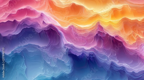 Surreal Abstract Mountain Landscape with Bright Colorful Sky and Textured Layered Effect
