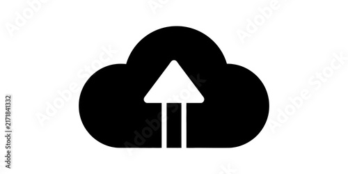 Obraz na płótnie Black cloud upload icon for cloud storage and digital backup platforms.