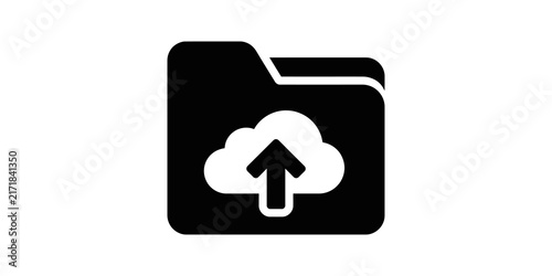 Obraz na płótnie Cloud upload folder black flat icon for file storage and networking.