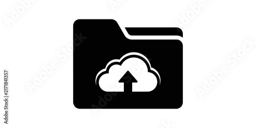 Obraz na płótnie Black outline cloud upload folder icon for cloud computing services.