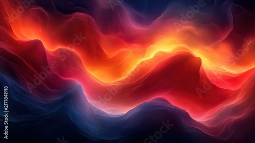 Abstract flowing clouds of vibrant red orange purple and pink hues in glowing storm like atmospheric scene