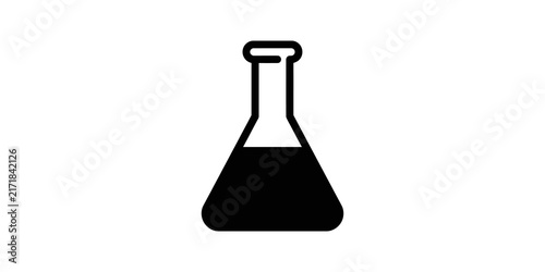 Laboratory glass flask icon filled with liquid for chemistry research.