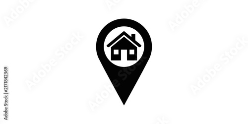 Obraz na plátně House location pin flat icon showing residence marker for mapping service