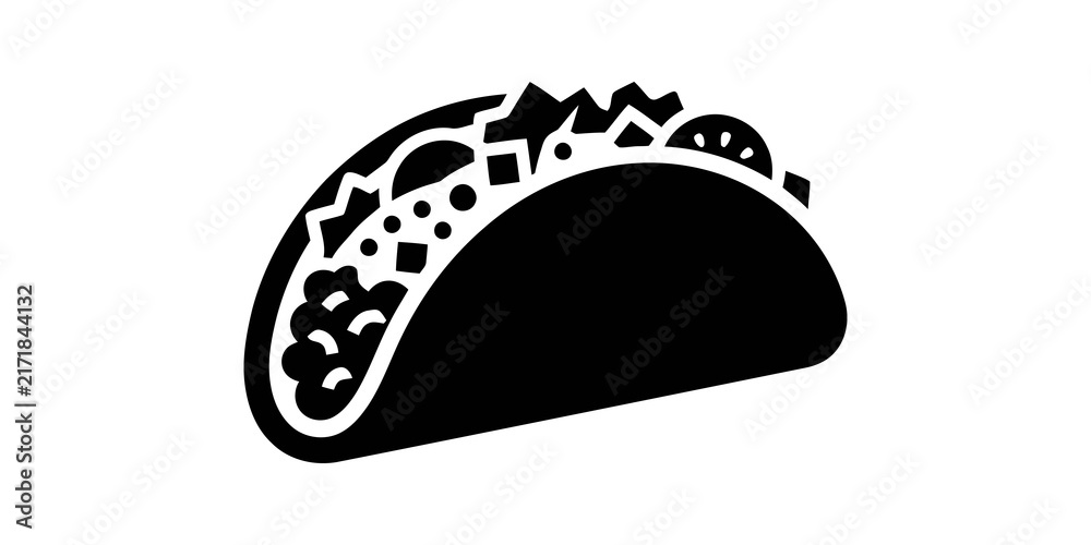 Fototapeta premium Taco food flat icon black silhouette for mexican restaurant menu design.