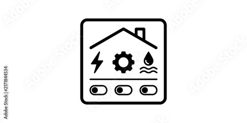 Bild auf Leinwand Smart home system vector icon with house utilities and toggle switches
