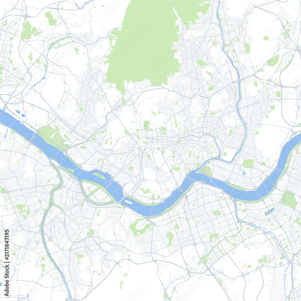 Naklejka premium Minimal vector city map of Seoul with streets, districts and road network