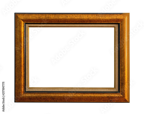 Canvastavla Golden vintage wooden picture frame on transparent background