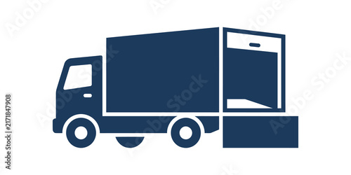 Fotografie Blue delivery truck icon showing open back door for loading cargo