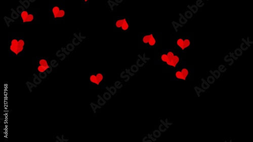 Red Paper Hearts Falling Down Against a transparent black Background