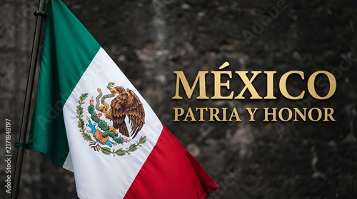 Minimalist 3D geometric mexican flag panels with custom tex