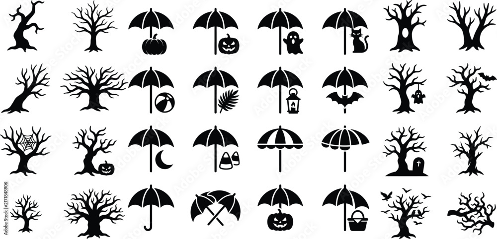 Fototapeta premium Halloween Cauldron Magic Silhouette Vector Set